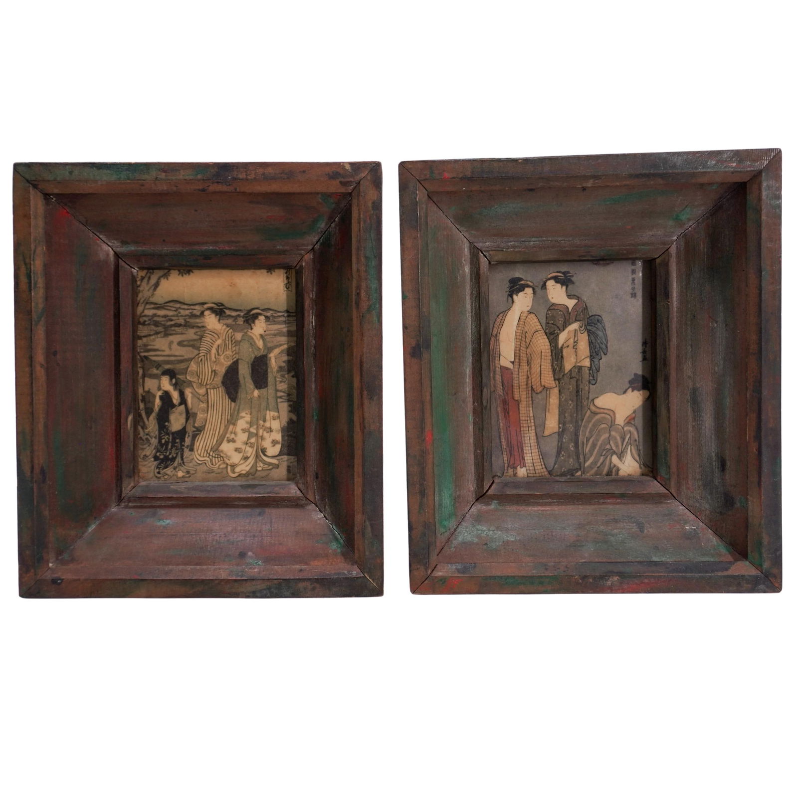 (2 Pc) Vintage Japanese Mini Woodblock Prints (1 of 5)