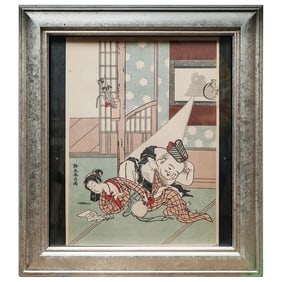 Suzuki Harunobu (1725-1770) "Daikoku Taking A Peek" ukiyo-e Woodblock Print