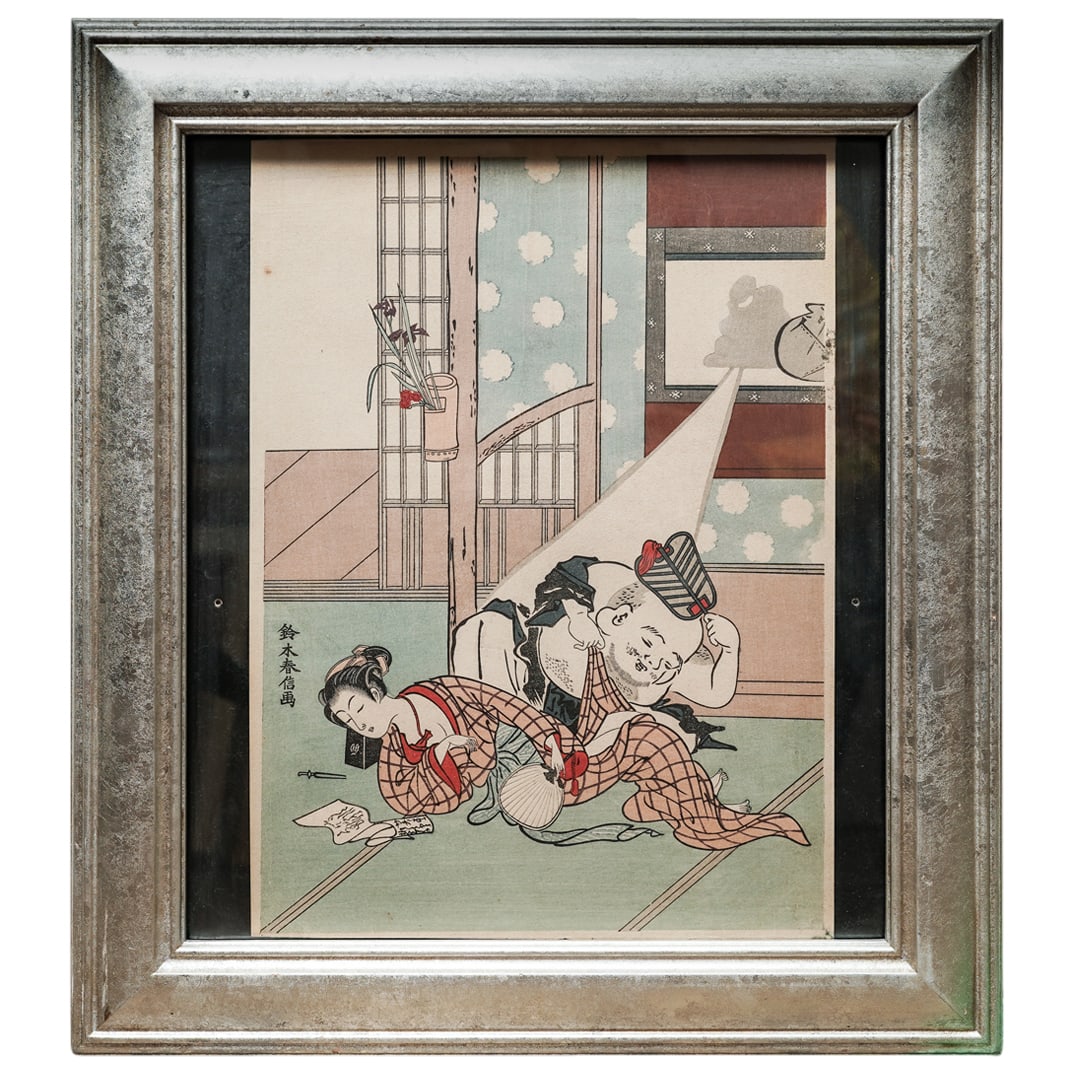 Suzuki Harunobu (1725-1770) "Daikoku Taking A Peek" ukiyo-e Woodblock Print (1 of 5)