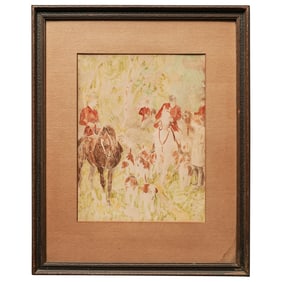 Vintage Fox Hunt Watercolor Painting