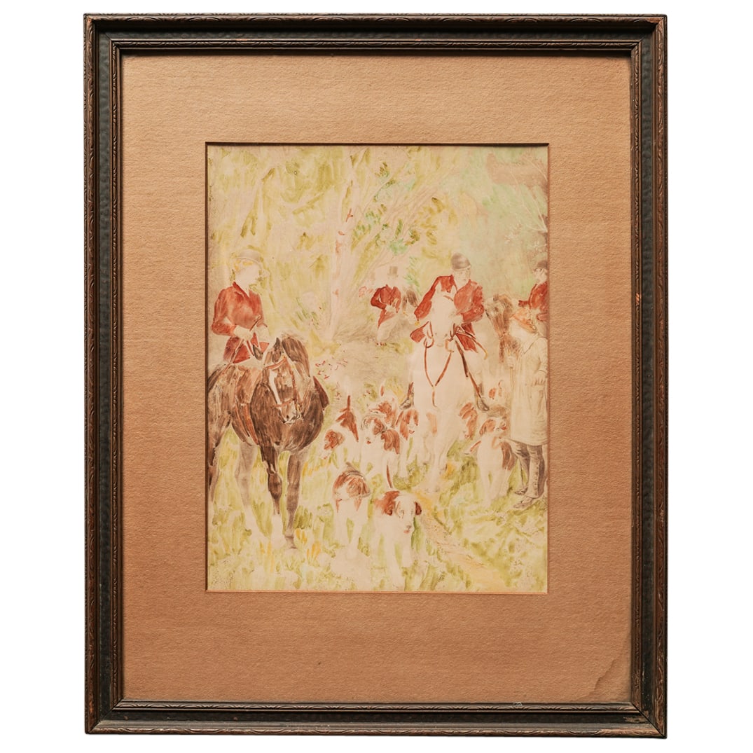 Vintage Fox Hunt Watercolor Painting (1 of 3)
