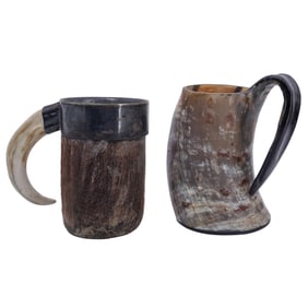 Antique Silverplate Drinking Horn Mugs