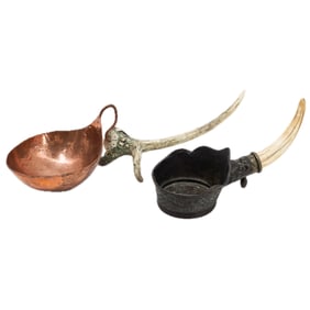 (2pc) Antique Copper, Bronze and Antler Bowl Vessles