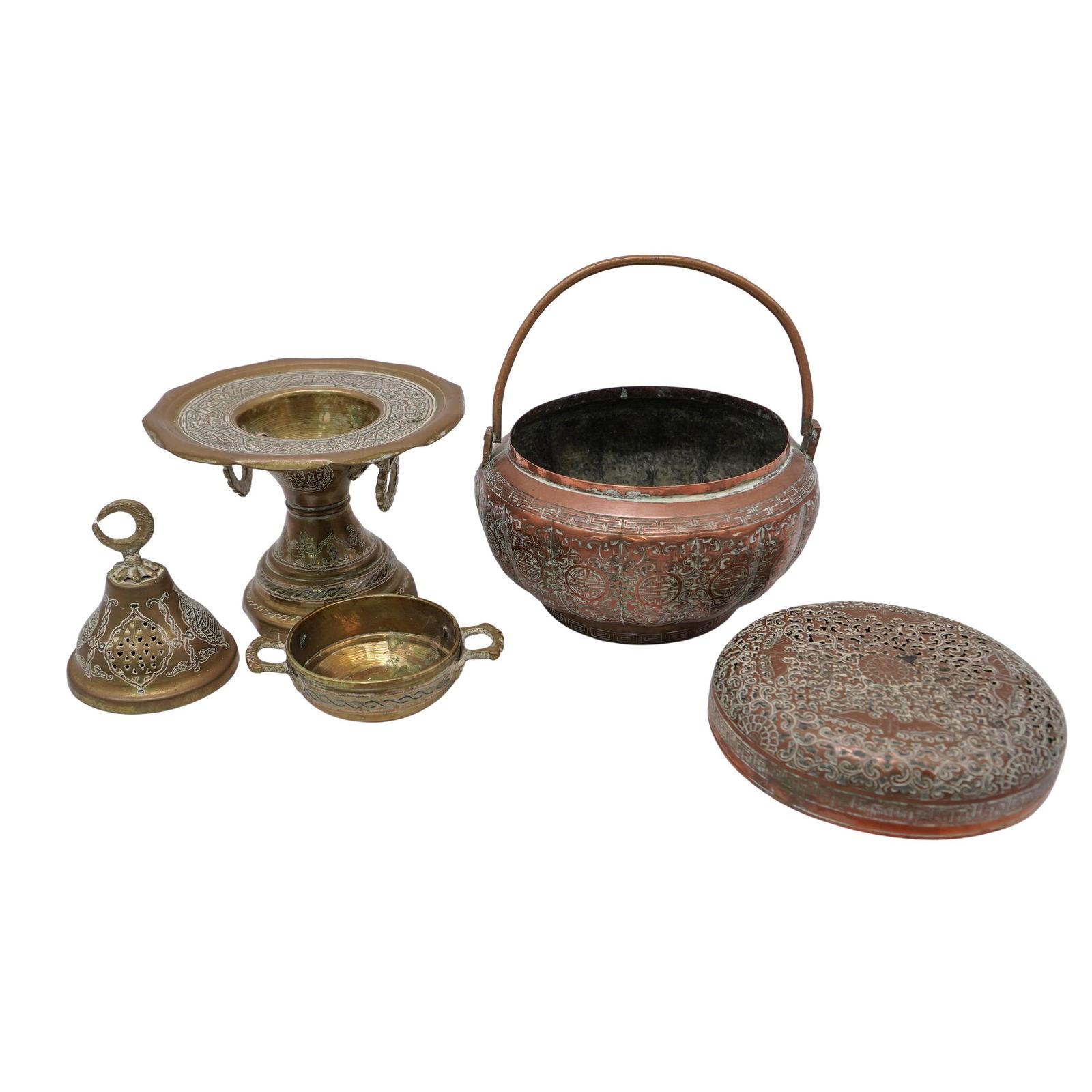 (2 pcs) Antique Arabesque Bronze and Copper Incense Pots (1 of 12)