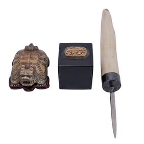 (3 Pc) Exotic Carved Bone Desk Ornaments