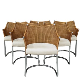 (6 Pc) Italian Tito Agnoli For Bonacina Wicker Chairs