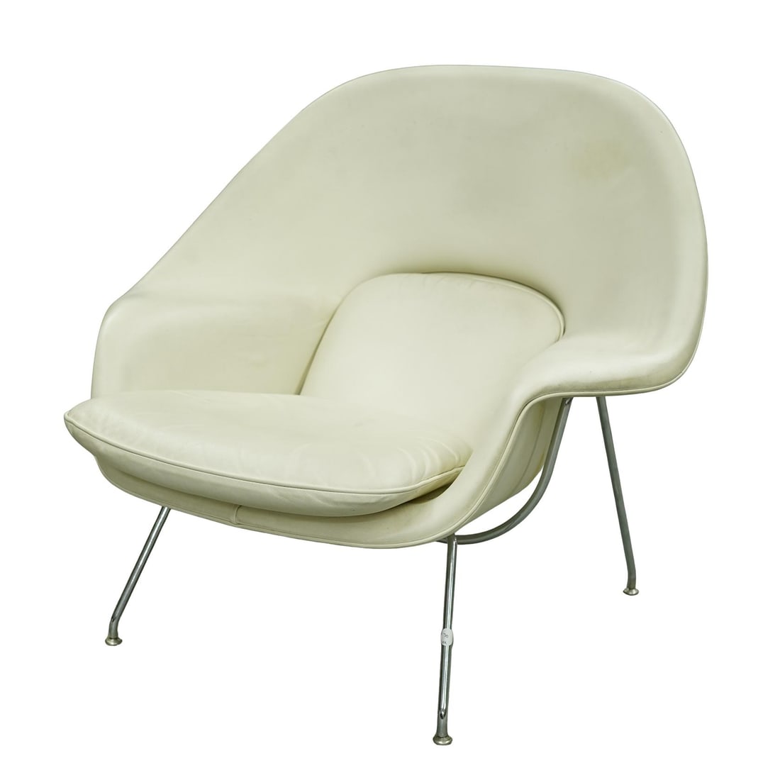 Eero Saarinen For Knoll "Womb" Chair: Eero Saarinen For Knoll "Womb" ChairMid 20th century, AmericanKnoll Saarinen "Womb" chair in white. Chrome metal legs. Tagged on bottom.H 36.5" W 41" Seat H approx. 21" Seat depth 21.5" Depth (approx.