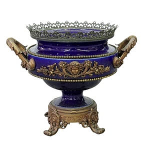 Louis XVI Style Bronze Mounted Bleu De Roi Porcelain Bowl