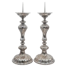 Antique Pair of German 800 Silver Candlesticks