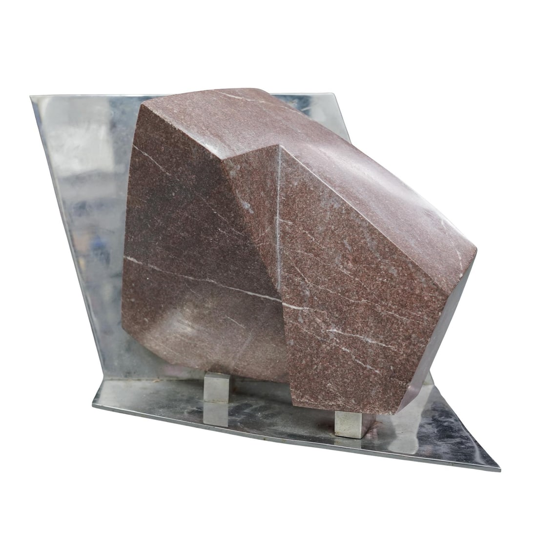 Modern Abstract Marble and Stainless Steel Sculpture: Modern Abstract Marble and Stainless Steel Sculpture Mid to late 20th century A modern abstract rose marble and stainless steel sculpture, similar in style to works by French Lyrical abstractionists