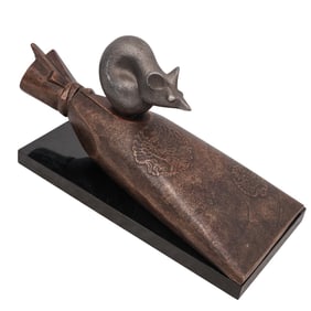 Ebisu Daikokuten Patinated Bronze Rat Sculpture