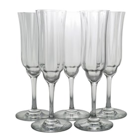 (5 Pc) Baccarat "Capri Optic" Crystal Fluted Champagne Glasses