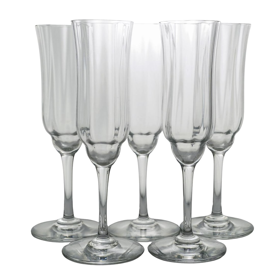 (5 Pc) Baccarat "Capri Optic" Crystal Fluted Champagne Glasses: (5 Pc) Baccarat "Capri Optic" Crystal Fluted Champagne Glasses20th century, French(5 Pc) Baccarat Capri (Optic) Crystal Fluted Champagne Glasses, discontinued pattern , first created in 1980s, is know