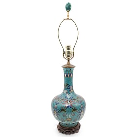 Chinese Cloisonne Bottleneck Converted Vase Lamp