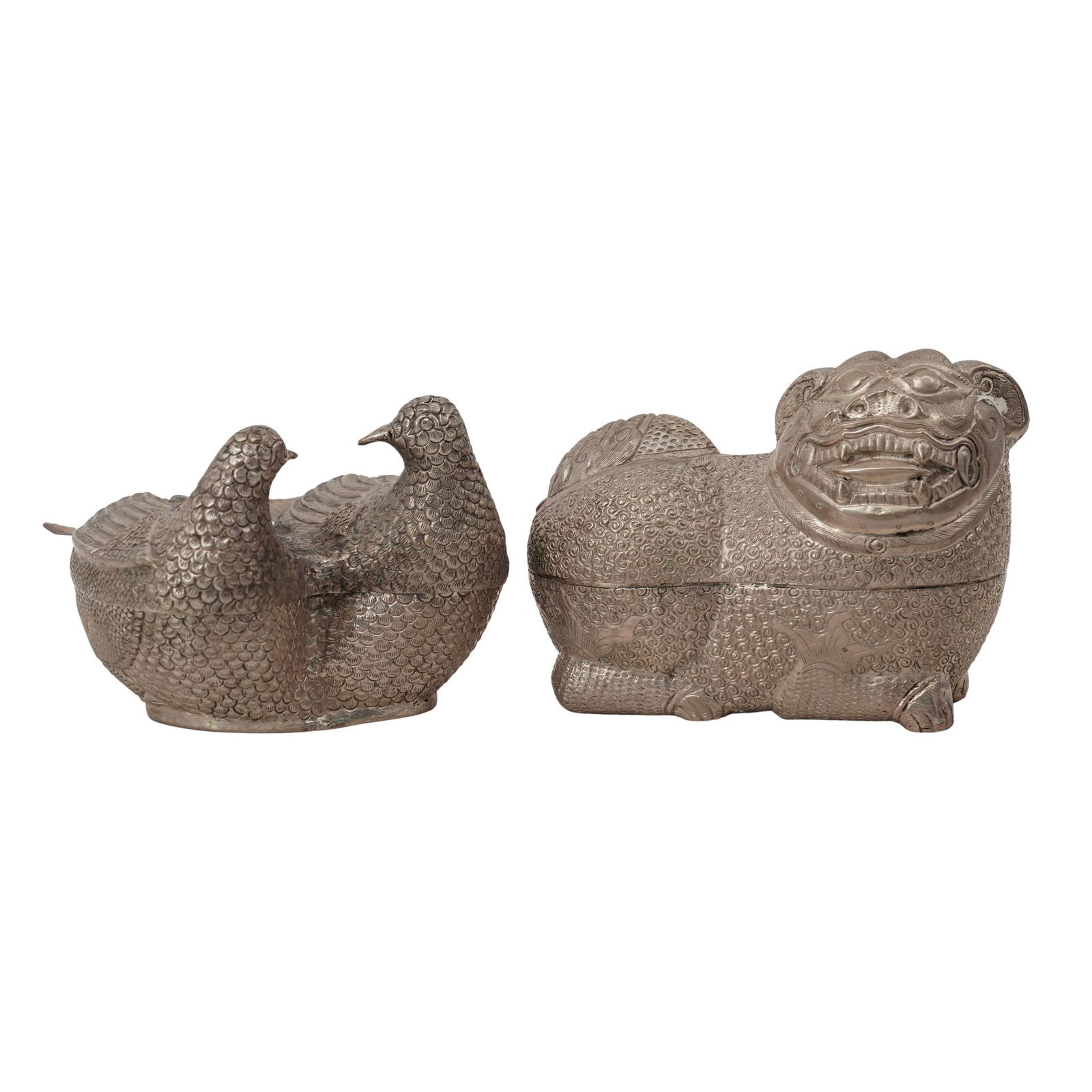 Pair Chinese Silver Animal Figural Boxes (1 of 6)