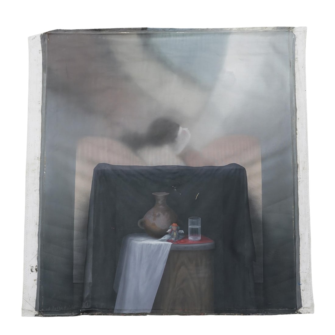 Daniel Manta (Peruvian) "My Little Clown" Oil on Unstretched Canvas: Daniel Manta (Peruvian) "My Little Clown" Oil on Unstretched Canvas1992Daniel Manta (Peruvian) oil on unstretched canvas titled "My Little Clown". Back of canvas is marked with title, measurements, me