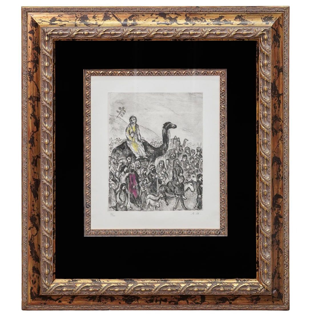 Marc Chagall (Russian,1887-1985) "Jacob's Departure from Egypt" Hand Colored Etching (1 of 6)