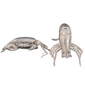 (2pc) Silver Plated Crustaceans Figurines