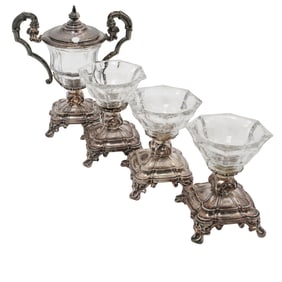 (4pc) Debain Sterling Silver & Crystal Condiment Set