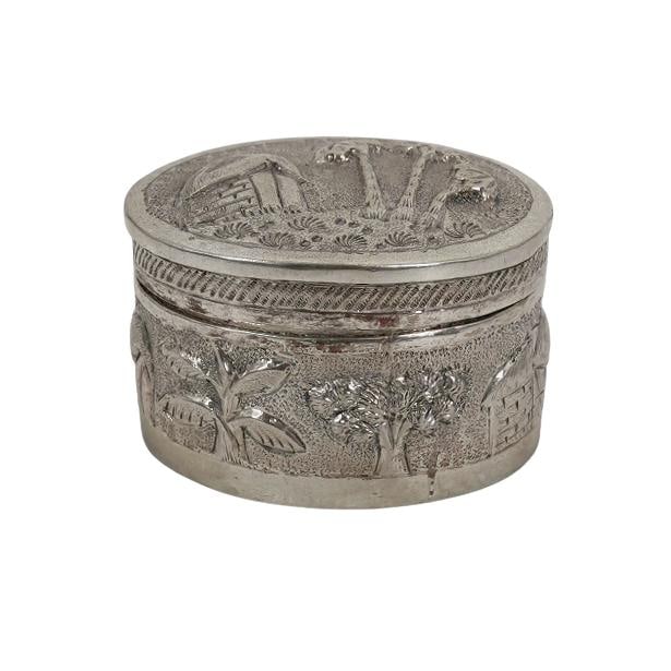 (2 Pc) Antique Repousse Silver Trinket Boxes - 2