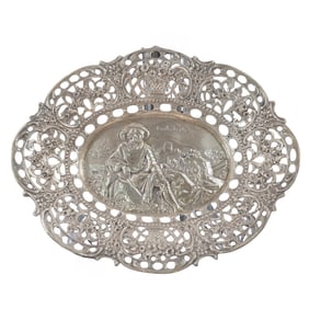 Antique Silver German "Goethe in Italian" Pierced Dish