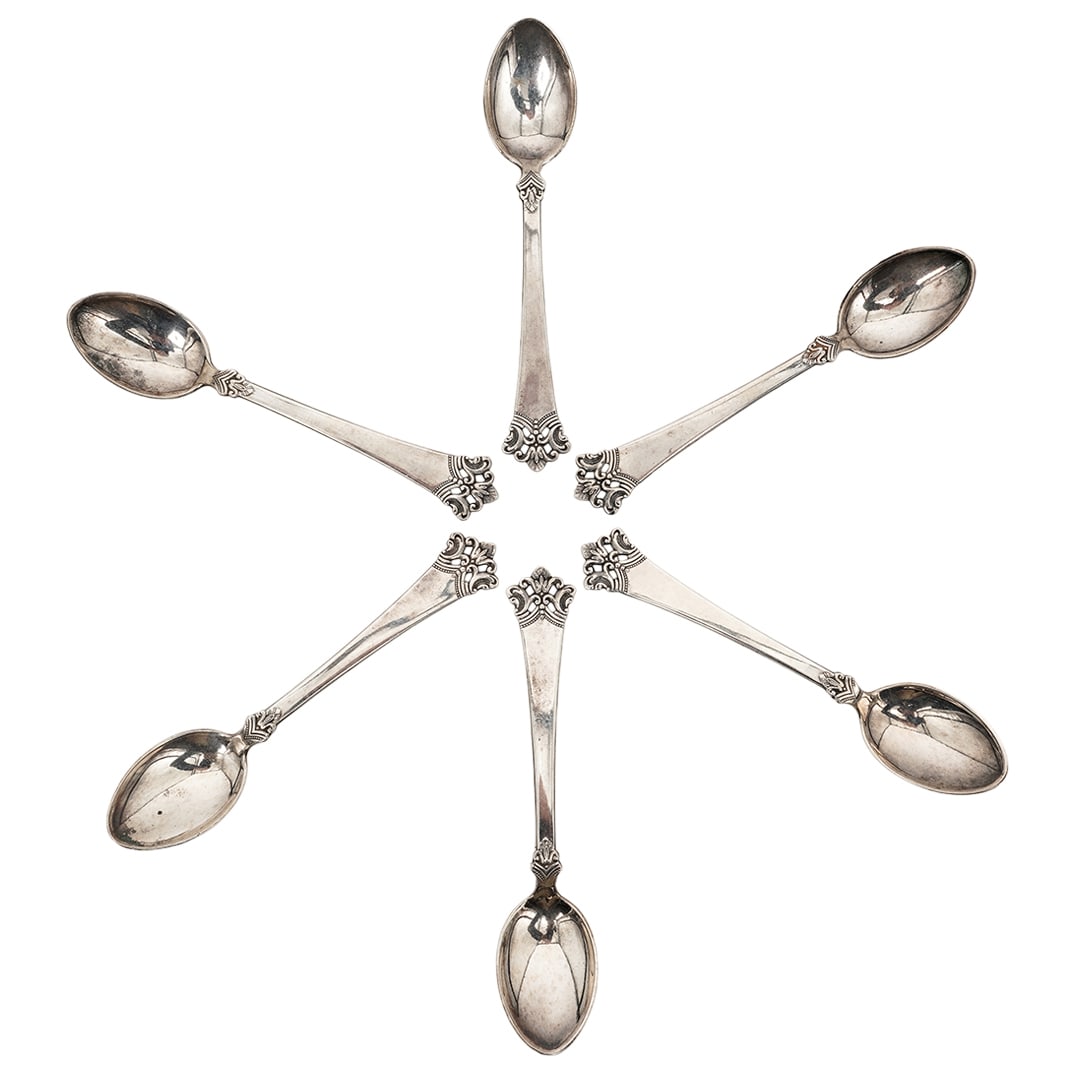 Norwegian 830 Silver Demitasse Spoons "Anitra" Pattern: Norwegian 830 Silver Demitasse Spoons "Anitra" Pattern 1920s, Norwegian Magnus Aase Norwegian 830 Silver demitasse Spoons "Anitra" pattern The spoons are made of 830 grade silver, a standard for