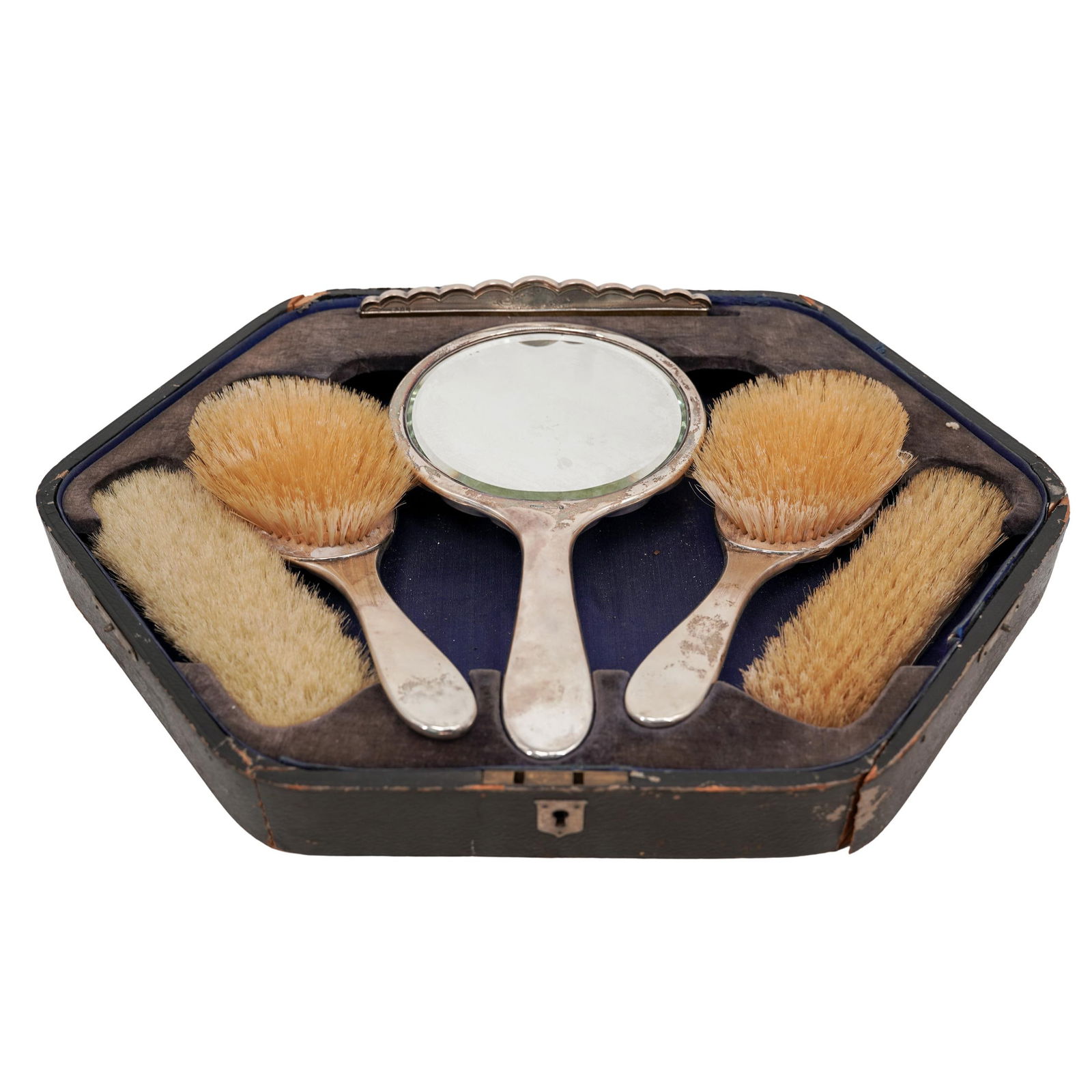 Antique English William Suckling & Thomas Law Sterling Silver Vanity Set: Antique English William Suckling & Thomas Law Sterling Silver Vanity Set1920s. EnglishAntique English William Suckling & Thomas Law Birmingham Sterling Silver vanity set, presented in its original fit