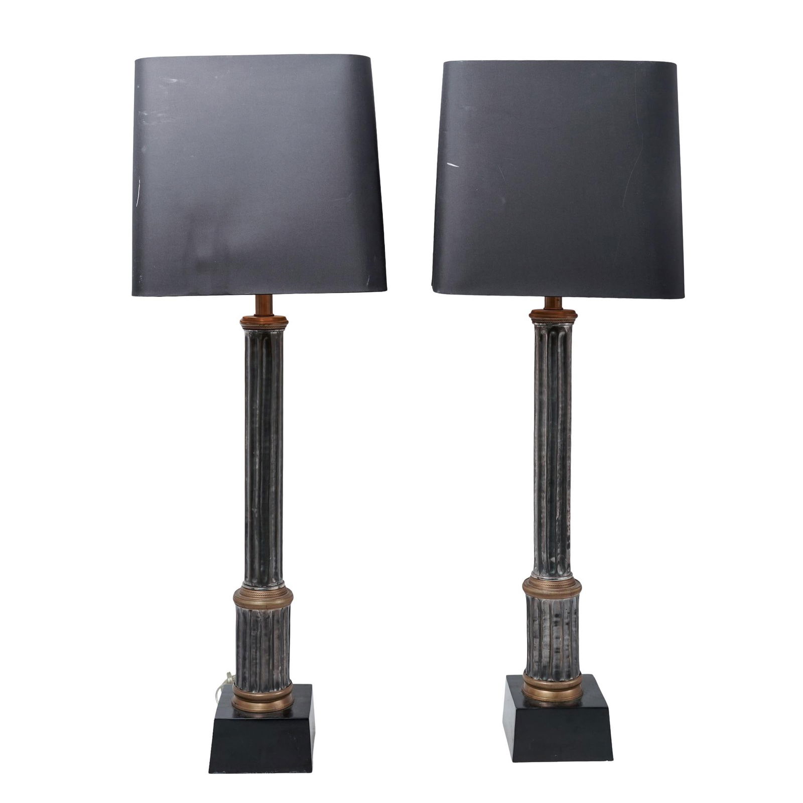 Pair of Hollywood Regency Chrome and Brass Column Table Lamps (1 of 5)