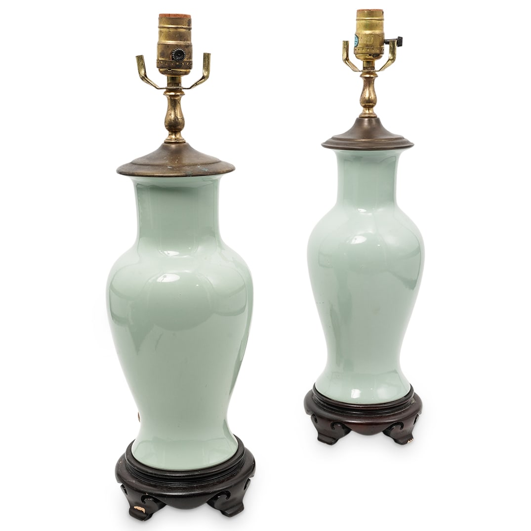 Pair of Chinese Mounted Celadon Lamps (1 of 9)