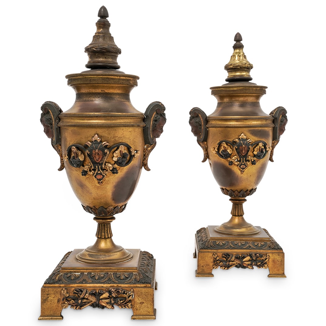 Pair of Antique French Louis XVI Style Gilt Bronze Urns (1 of 8)