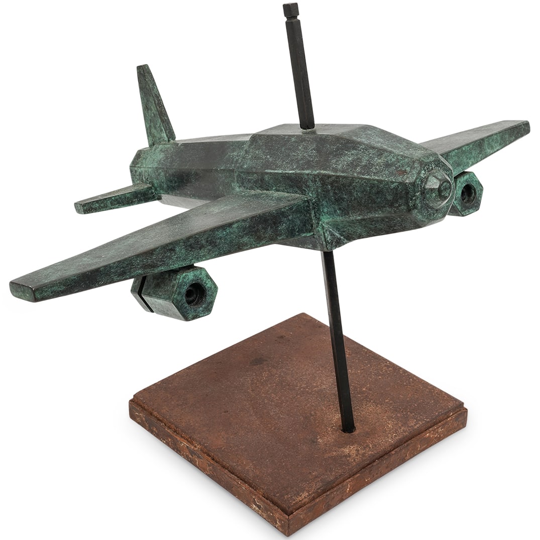 Art Deco Signed Patinated Bronze Plane (1 of 8)