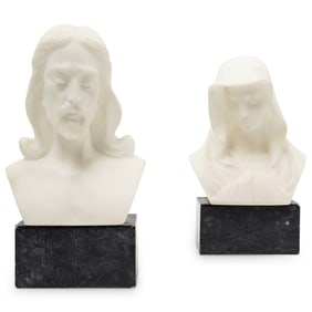 Guiseppe Bessi (Italian, 1857-1922) Alabaster Mary & Jesus Busts