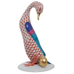 Herend Fishnet "Goose With Golden Egg" Porcelain Figurine