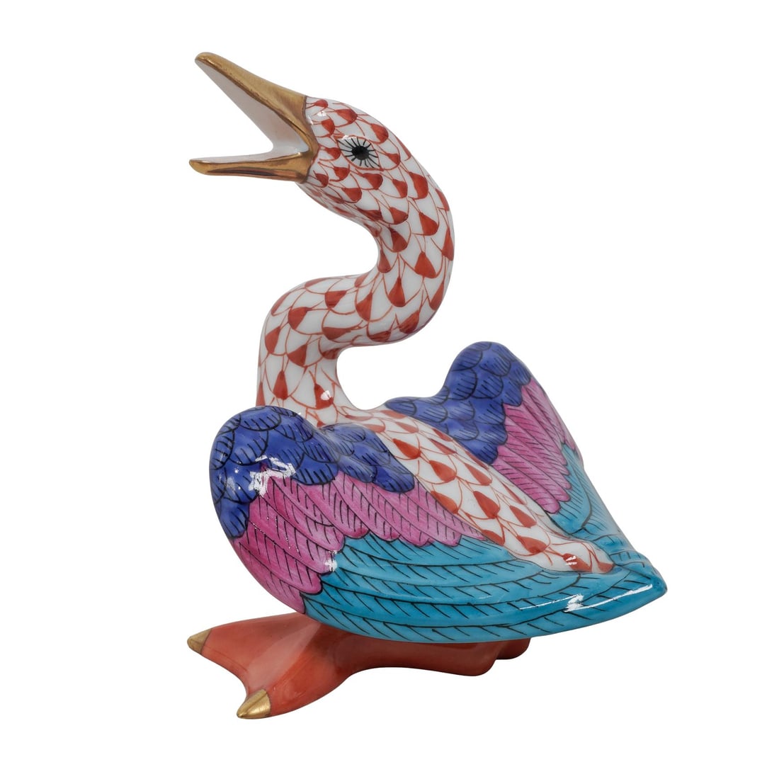 Herend Fishnet "Squawking Honking Goose" Porcelain Figurine (1 of 5)