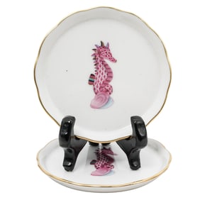 Pair of Herend "Aquatic" Raspberry Porcelain Dishes