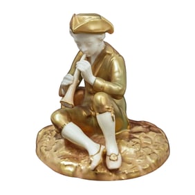 Royal Worcester Gilt Porcelain Watteau Musician Figurine