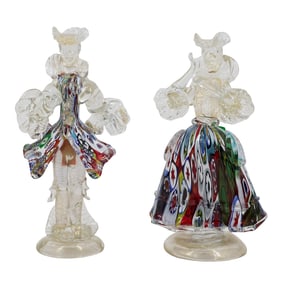 Pair Murano Glass Venetian "Goldoni Couple" Figurines