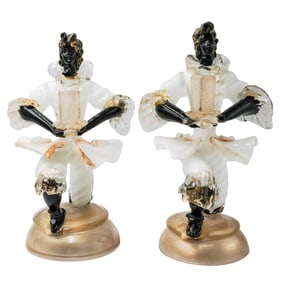 Pair of Murano Art Glass Venetian Blackamoor Figural Candlesticks