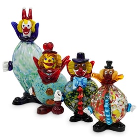 (4 Pcs) Murano Art Glass Clown Figurines