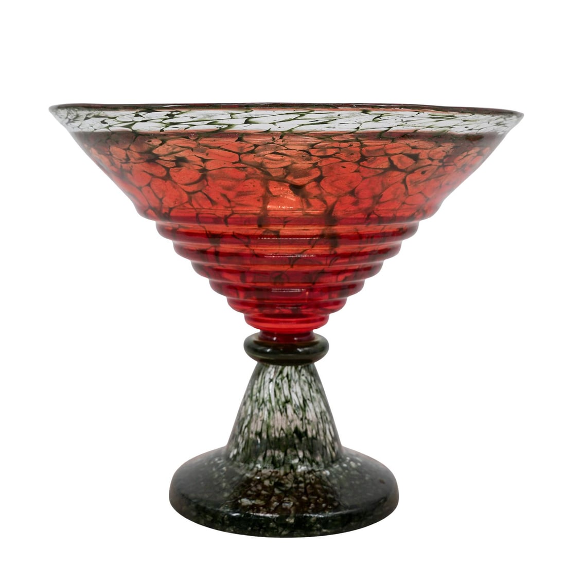 Kosta Boda Kjell Engman "Corfu" Glass Pedestal Bowl: Kosta Boda Kjell Engman "Corfu" Glass Pedestal Bowl 20th century, Swedish Kosta Boda "Corfu" Glass Large Pedestal Bowl by Kjell Engman The bowl features vibrant orange and green mottled art glass