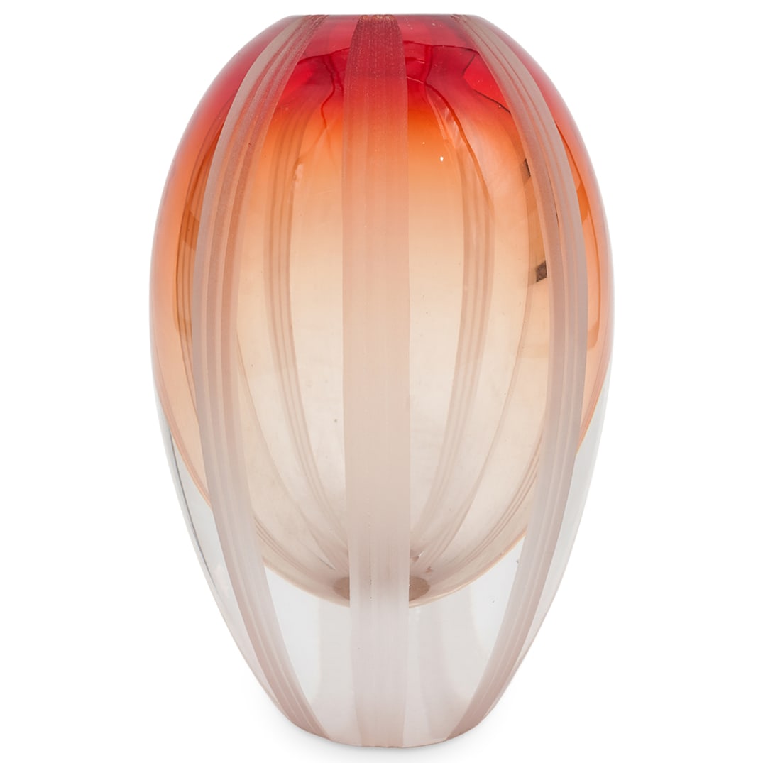 Waterford Evolution "Mesa Sunrise" Glass Vase: Waterford Evolution "Mesa Sunrise" Glass Vase 20th century , Ireland Waterford Evolution "Mesa Sunrise" glass Vase. It is crafted from glass with red, orange, and mustard gradient.The design features