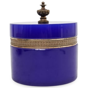 Antique French Blue Opaline Glass Dresser Box