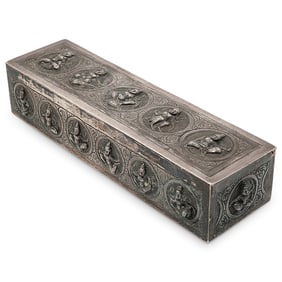 Antique Burmese Silver Repousse Deities Box