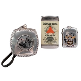 (3 Pc) Antique Sterling Compact & Metal Match Safes