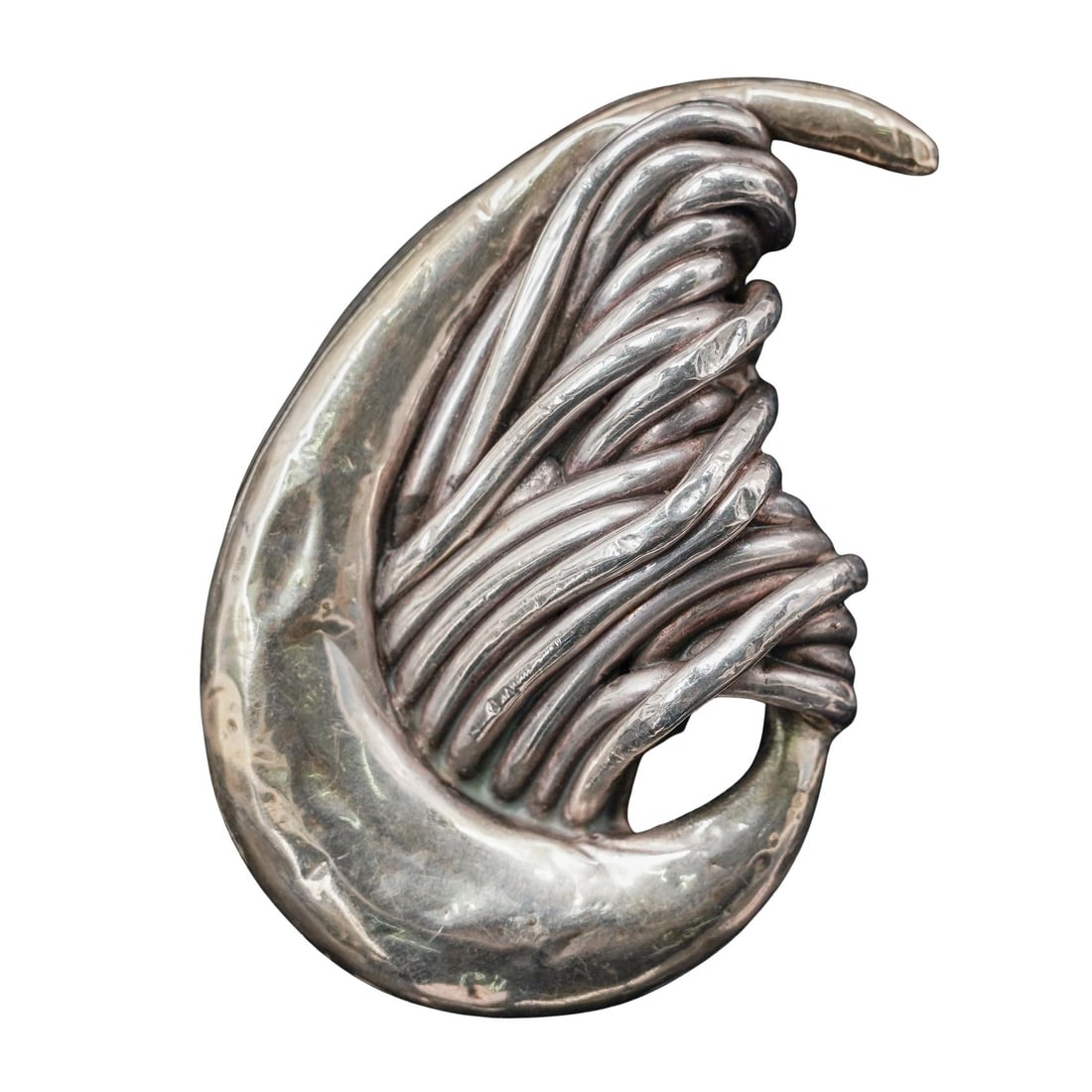 Vintage Israeli Sterling Silver Brooch: Vintage Israeli Sterling Silver Brooch Early 20th Cent., Israeli Early 20th century Israeli sterling silver brooch of abstract, crescent wing shape, featuring a smooth, polished edge contrasting