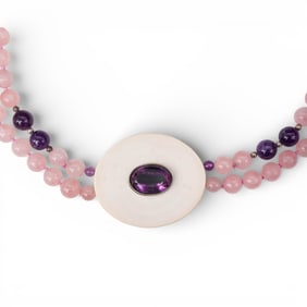 Rose Quartz, Amethyst & Bone Beaded Necklace