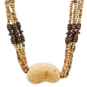 African Carved Bone & Mixed Metal Bead Necklace