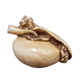 Japanese Signed Carved Bone Squirrel Netsuke