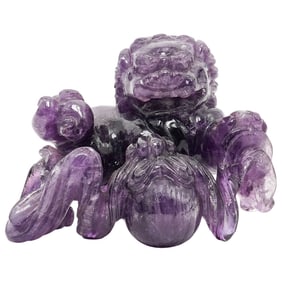 Chinese Carved Amethyst Foo Dog