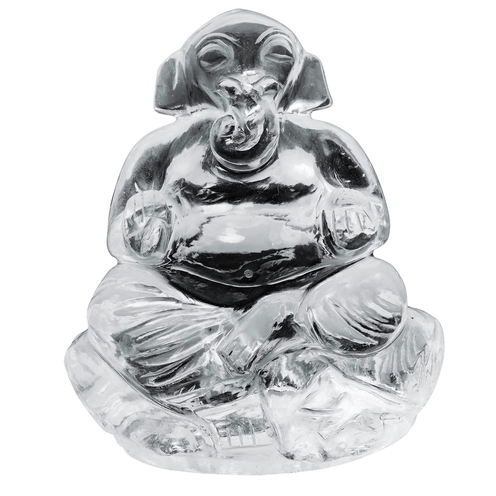 Chinese "Zen Elephant Buddha" Rock Crystal Figurine: Chinese "Zen Elephant Buddha" Rock Crystal Figurine Late 20th to early 21st Cent., Chinese The figure features an elephant headed figure in a meditative seated pose, associated with Zen symbolism